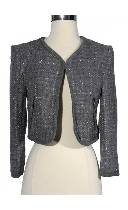 Hint of Sparkle Tweed Chanel Style Blazer in Grey
